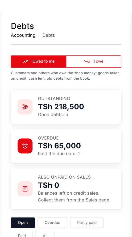 Madeni on a phone: money owed to the shop and what is overdue